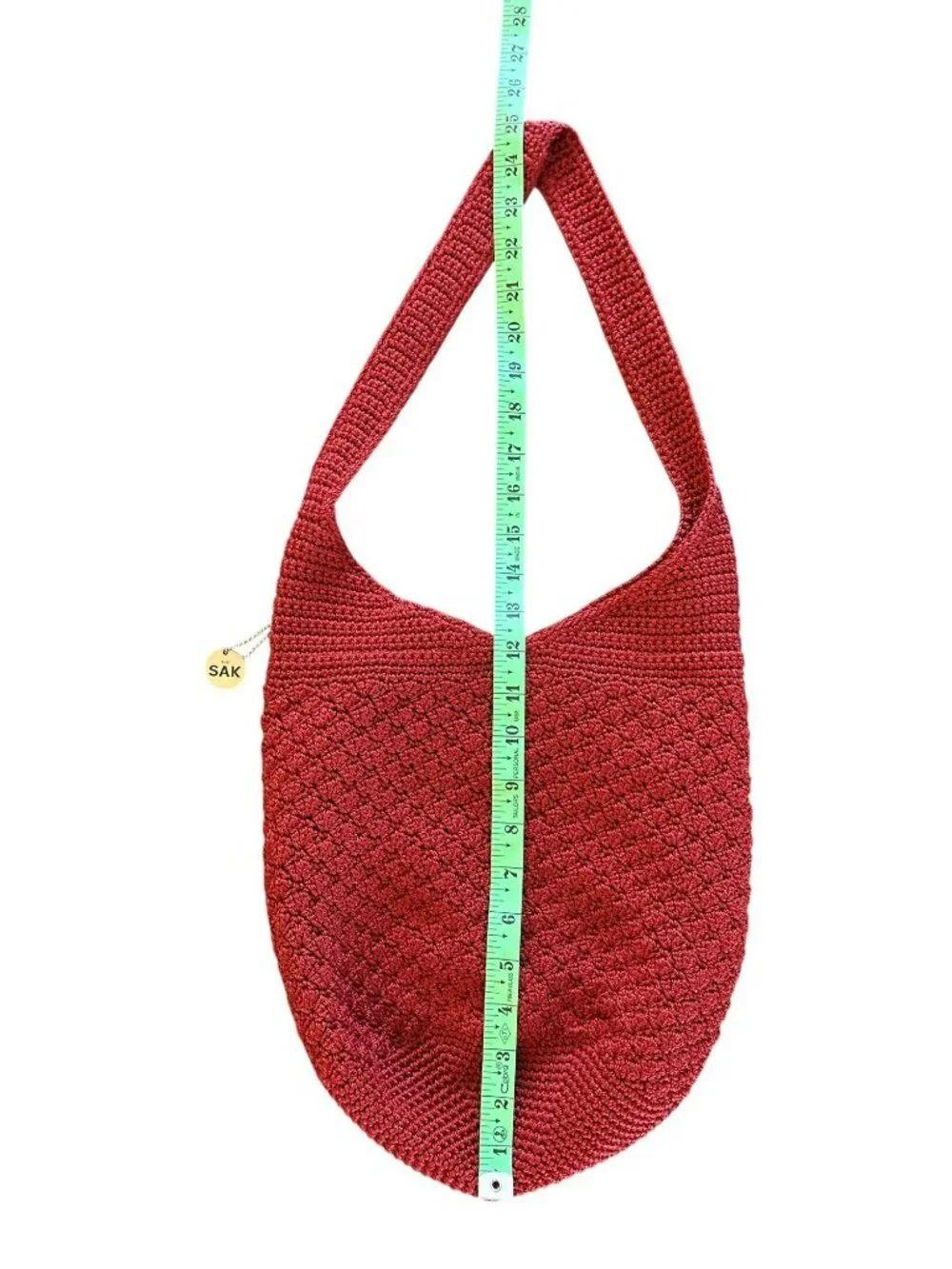 The Sak Red Hand Crochet Hobo Shoulder Bag With Interior Pockets